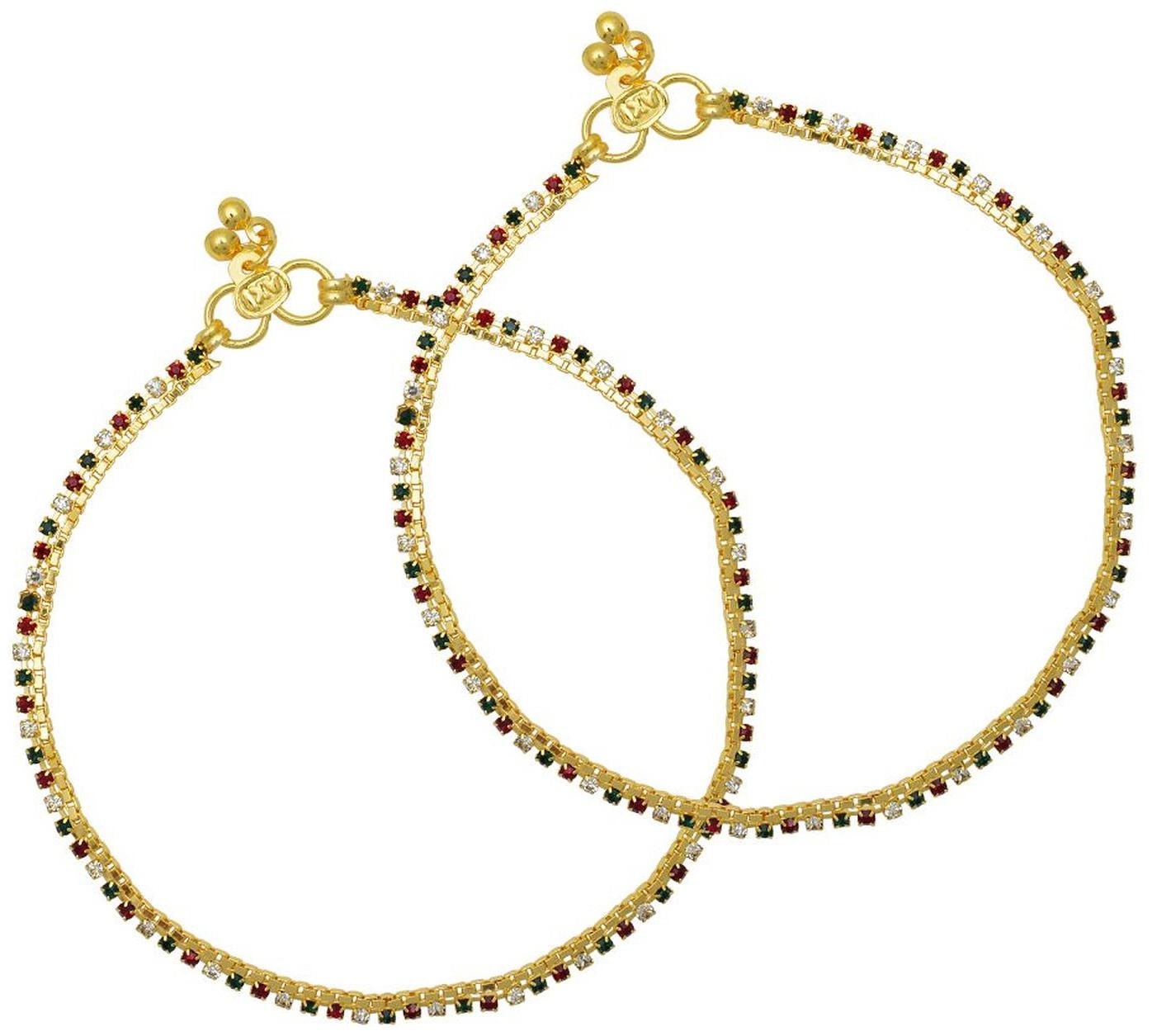 

Memoir Colorful Single Liner Rich Look Brass Anklet (Pack of 2)