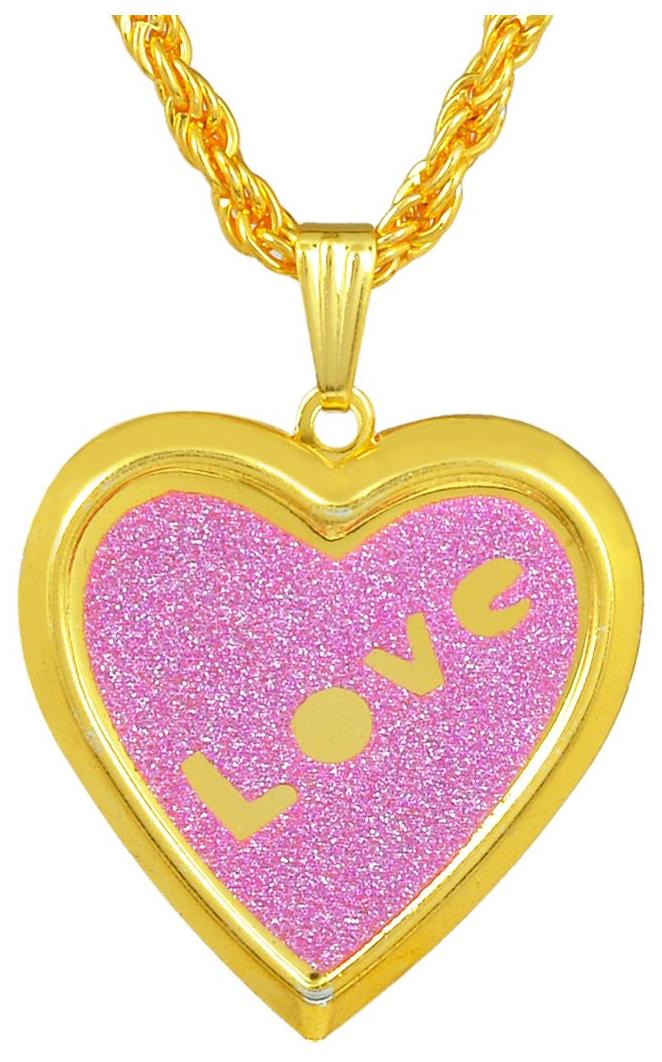 

Memoir Gold plated Pink Drussy Foil Love embossed openable Heart Locket chain pendant necklace jewellery for Women Men