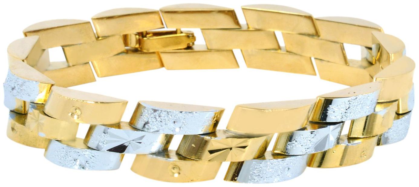 

Memoir Gold and Silver Dual Colour Tone Diamond Look speedbreaker Design Bracelet For Men