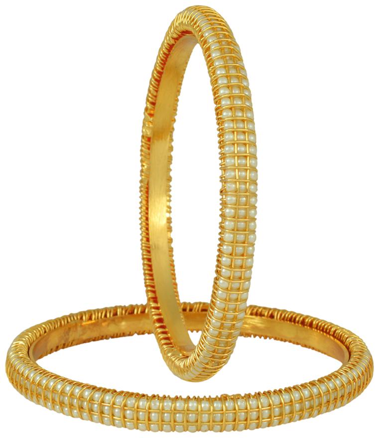 

Memoir Gold Plated with Three Liner Pearl Studded Handmade Indo Western kada Bangles Set for Women