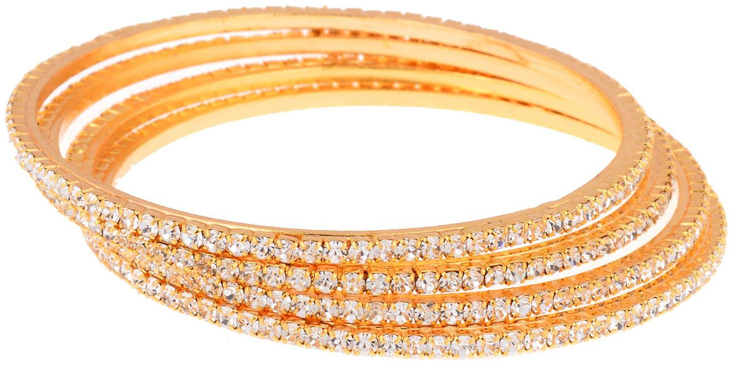 

Memoir Gold Plated American Diamond CZ embellished rich Diamond look Stylish Fashion Bangles Women (pack of 4)