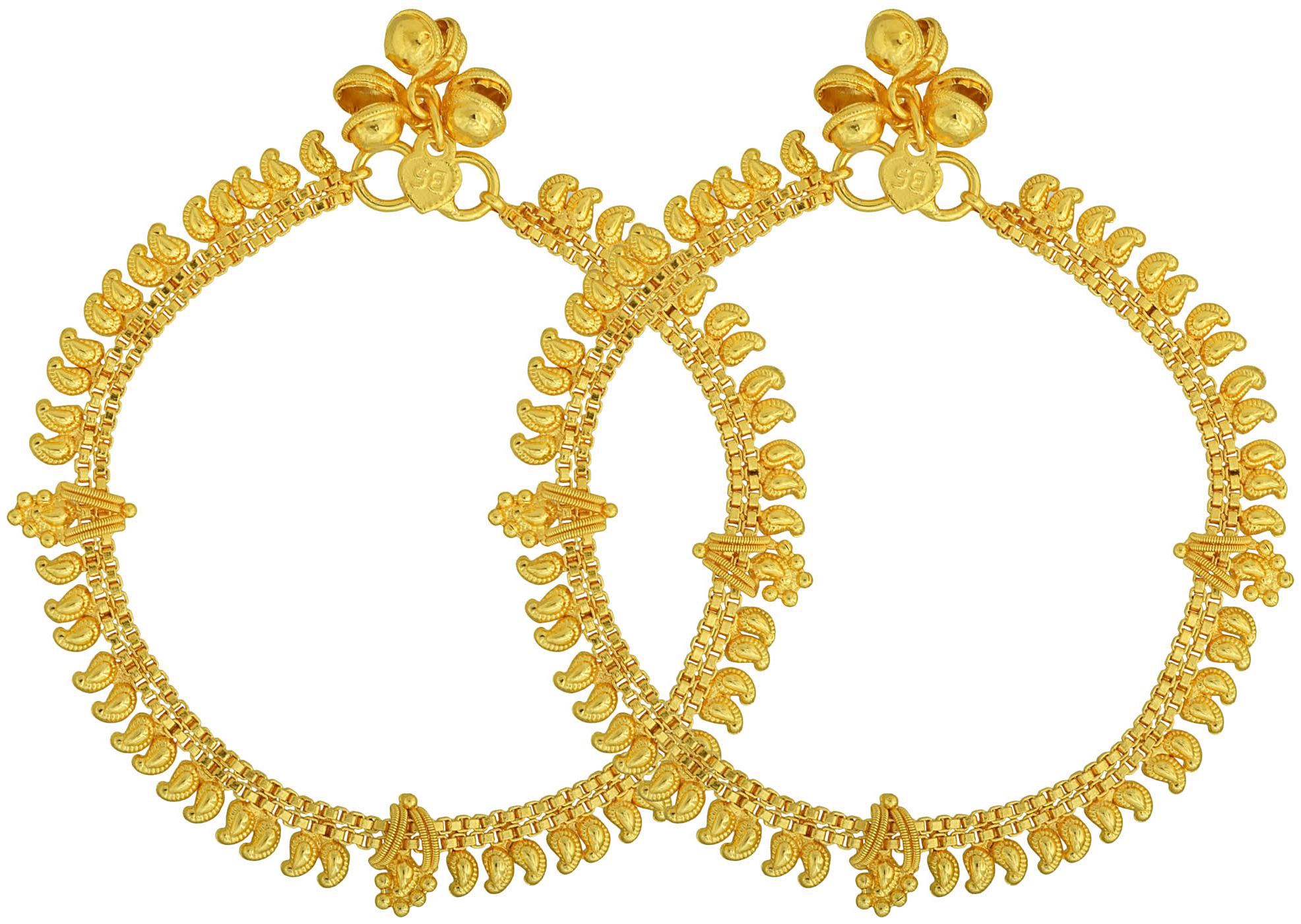 

Memoir Gold Plated Traditional Kairi (Mango) Shape Ethnic Bridal Marriage Festival Anklet Jewellery for Women