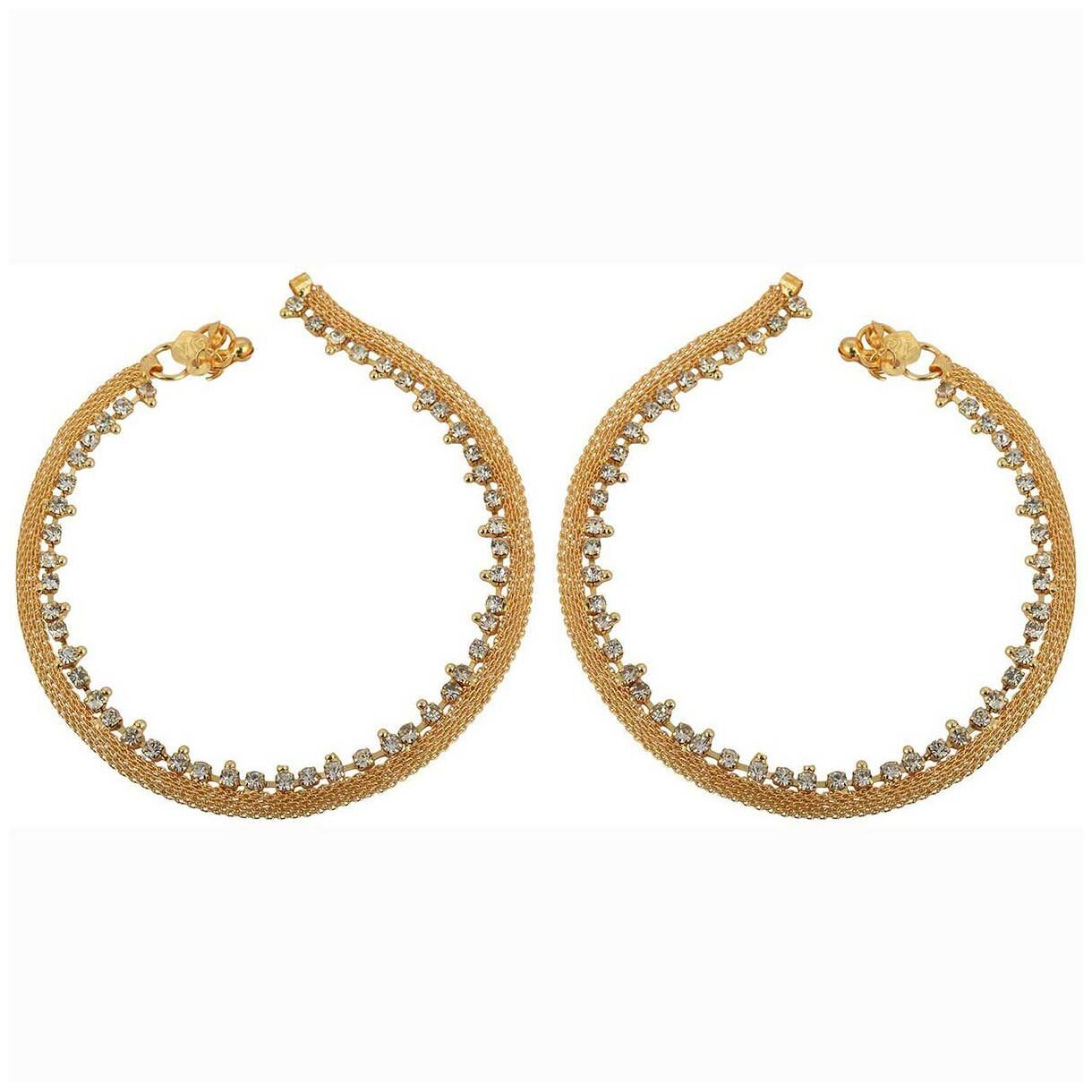 

Memoir Gold Plated flatchain and CZ Studded Anklet for Women