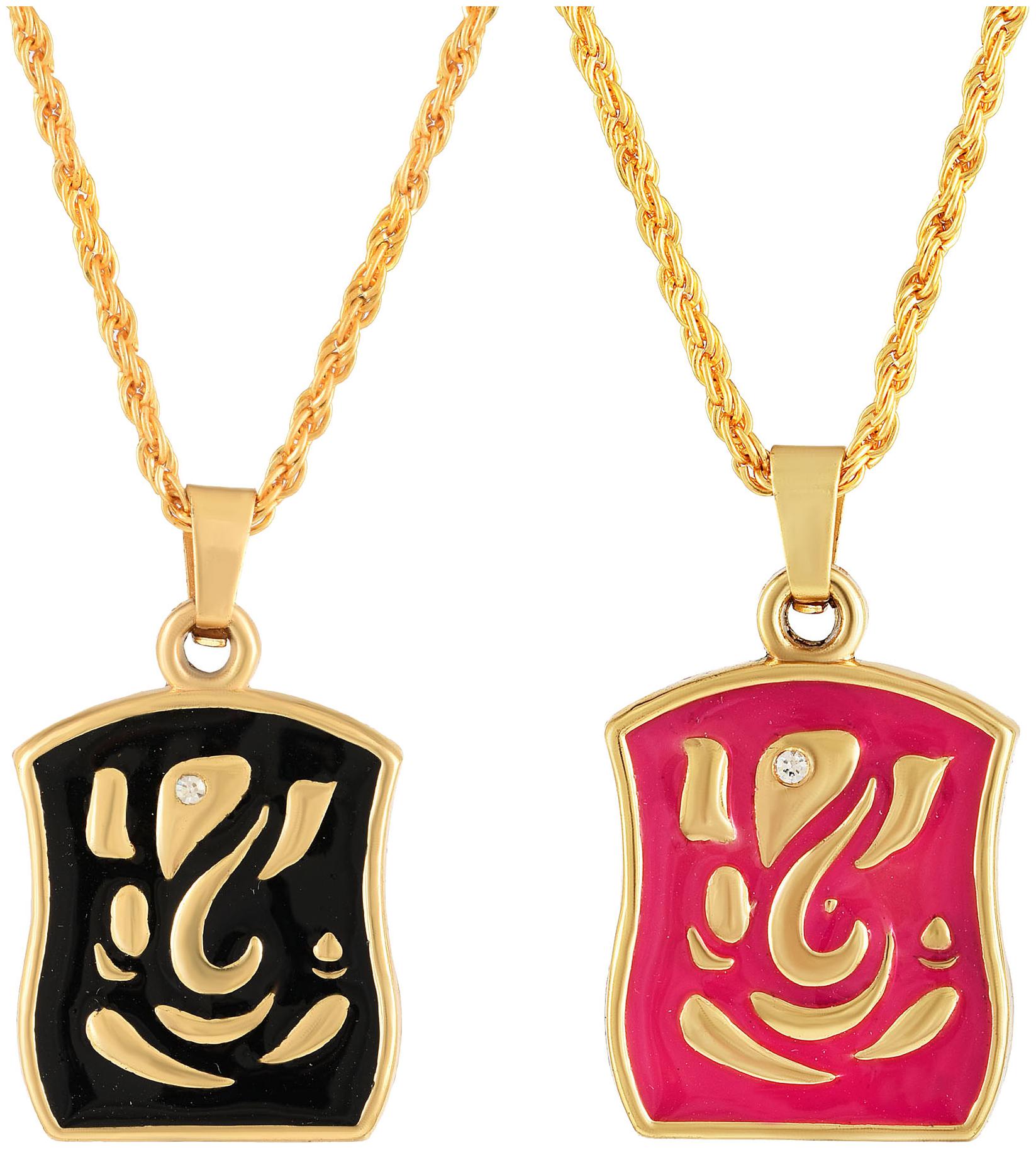 

Memoir Gold Plated Combo of Two Ganesh Ganpati Chain Pendant Hindu God