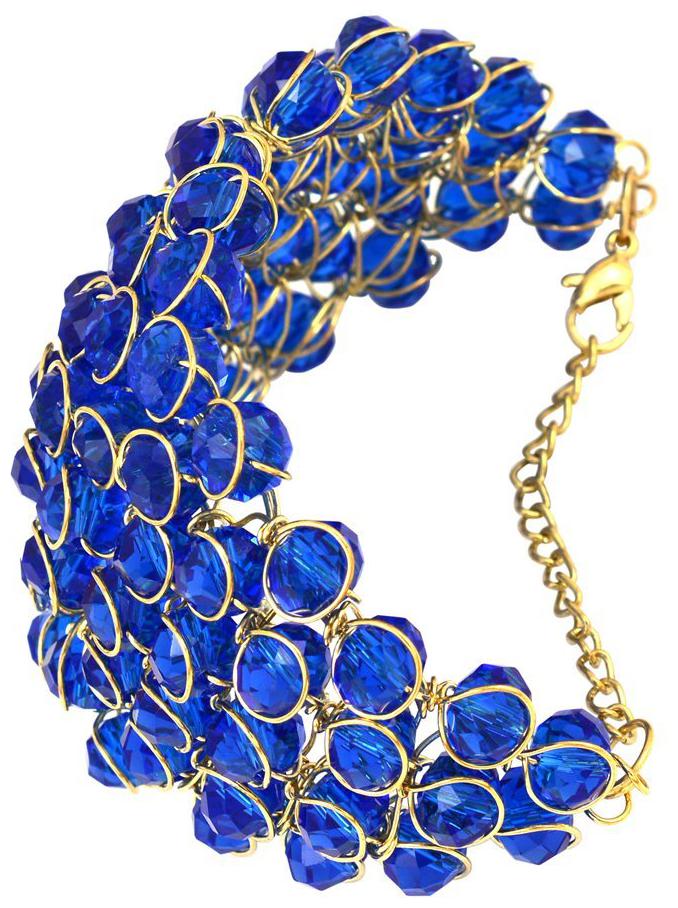 

Memoir Gold Plated Wired Peacock Blue Stone Studded Beehive Design Flexible Length Adjustable Bracelet For Women