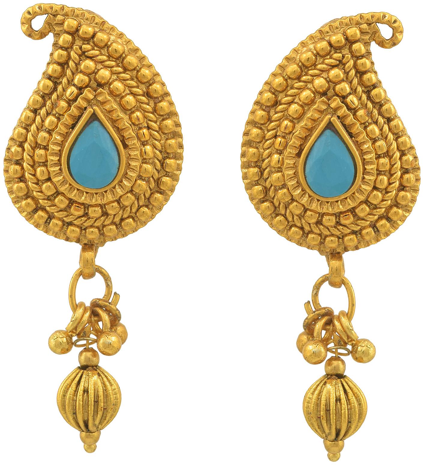

Memoir Gold plated Brass Firoza stone Kairi Shape Fashion earring Women Traditional