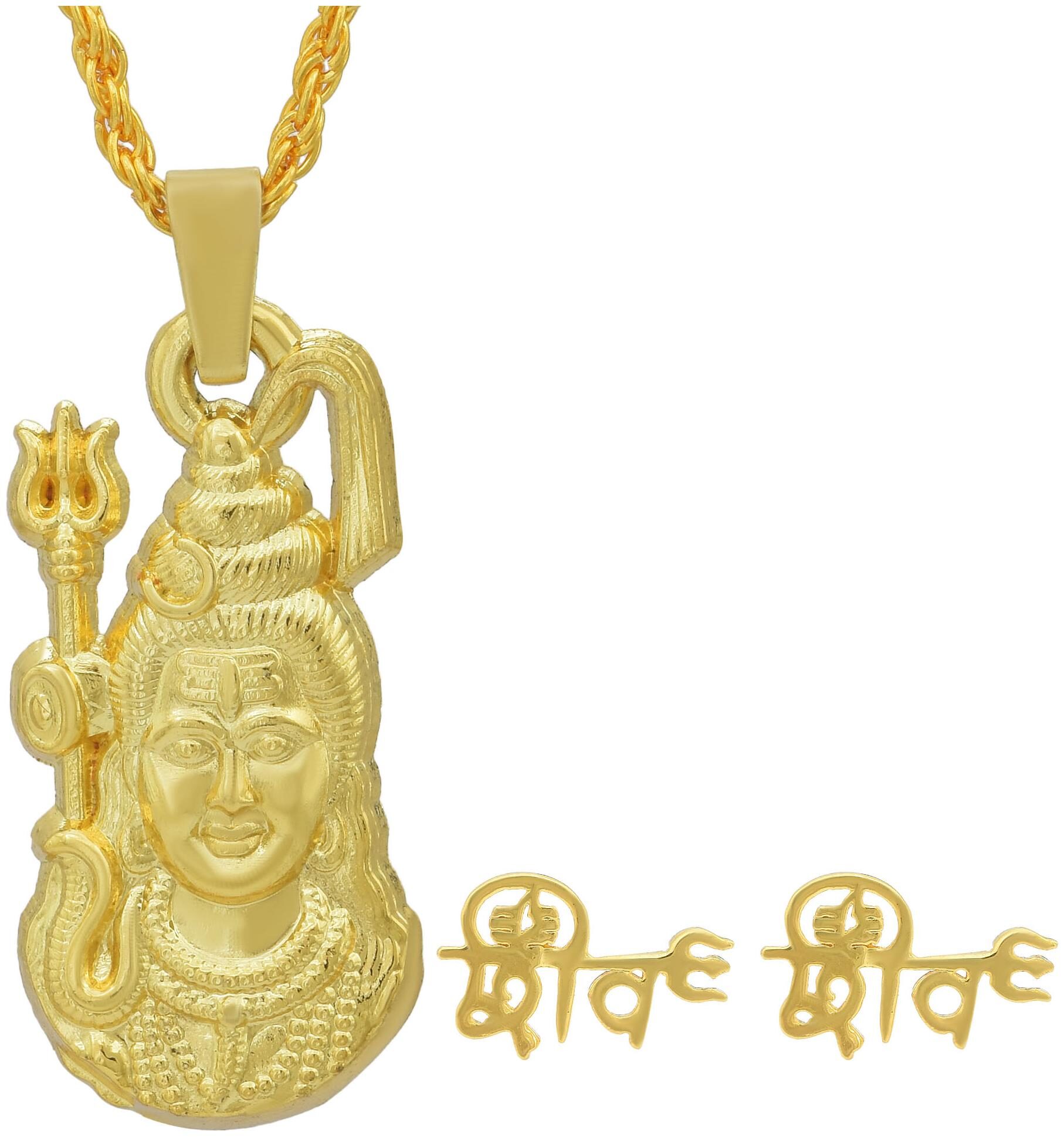 

Memoir Gold plated Shiv pendant with Shiv word earrings