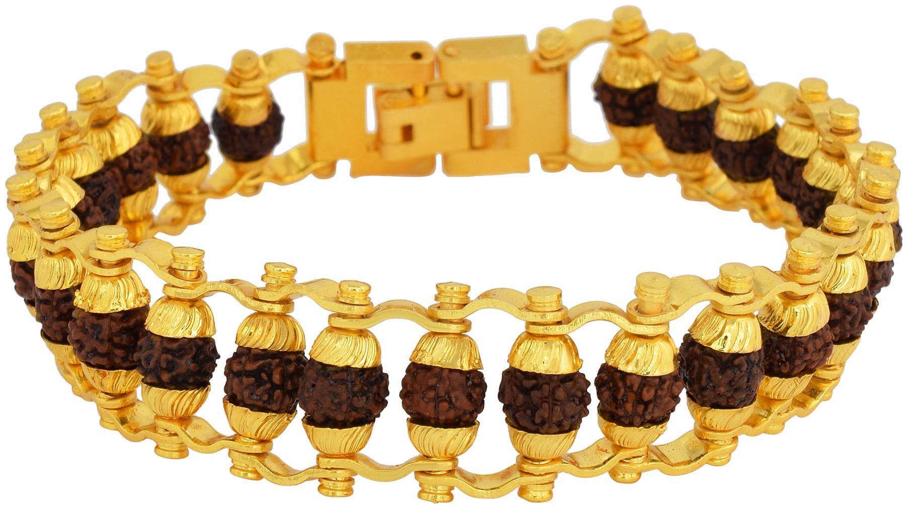 

Memoir Gold Plated Brass Natural Pure Rudraksh Channel Design Stylish Bracelet Men Women