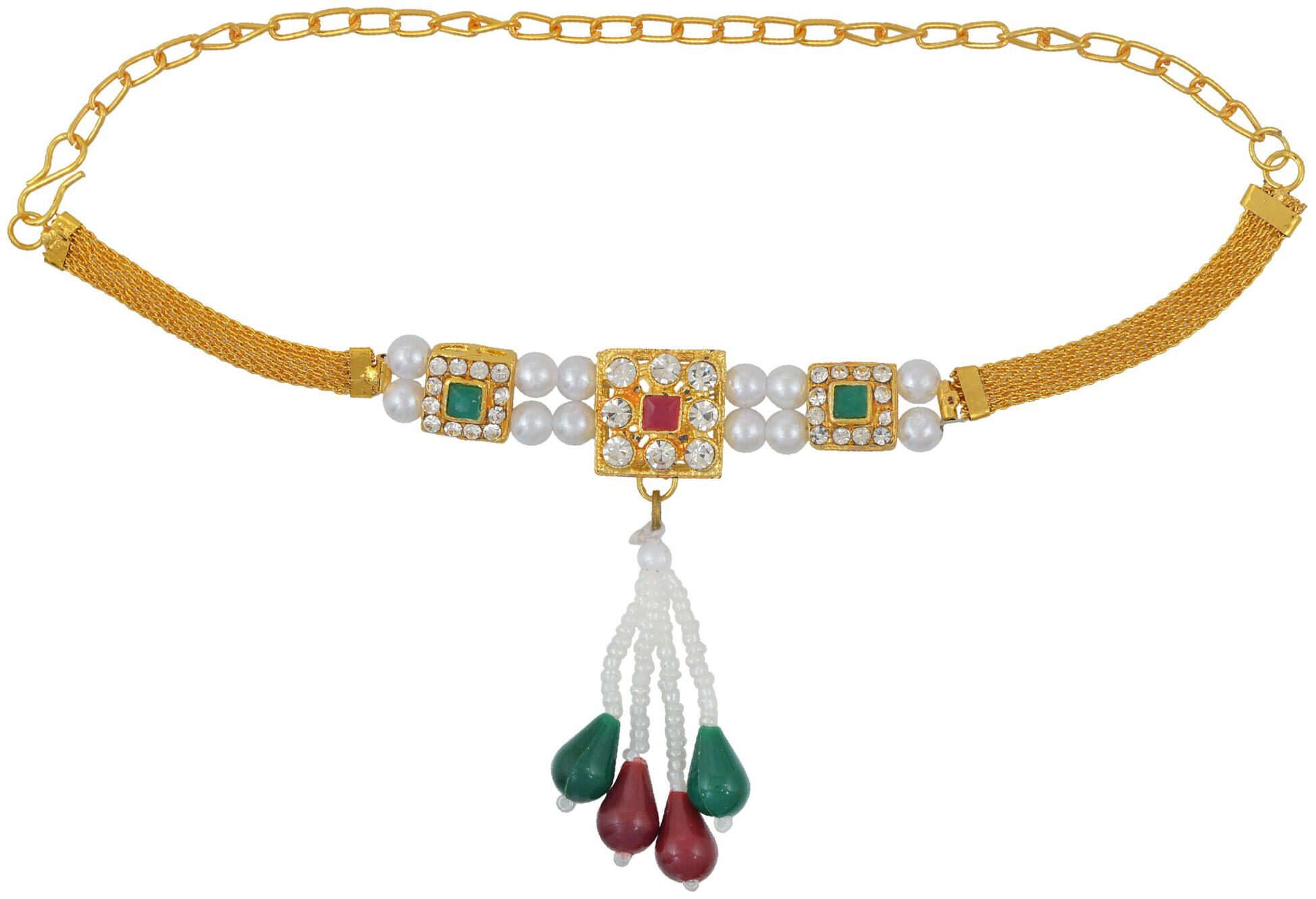 

Memoir Gold plated Colourful Crystal Pearls tassled Armlet Bajubandh Traditional Women