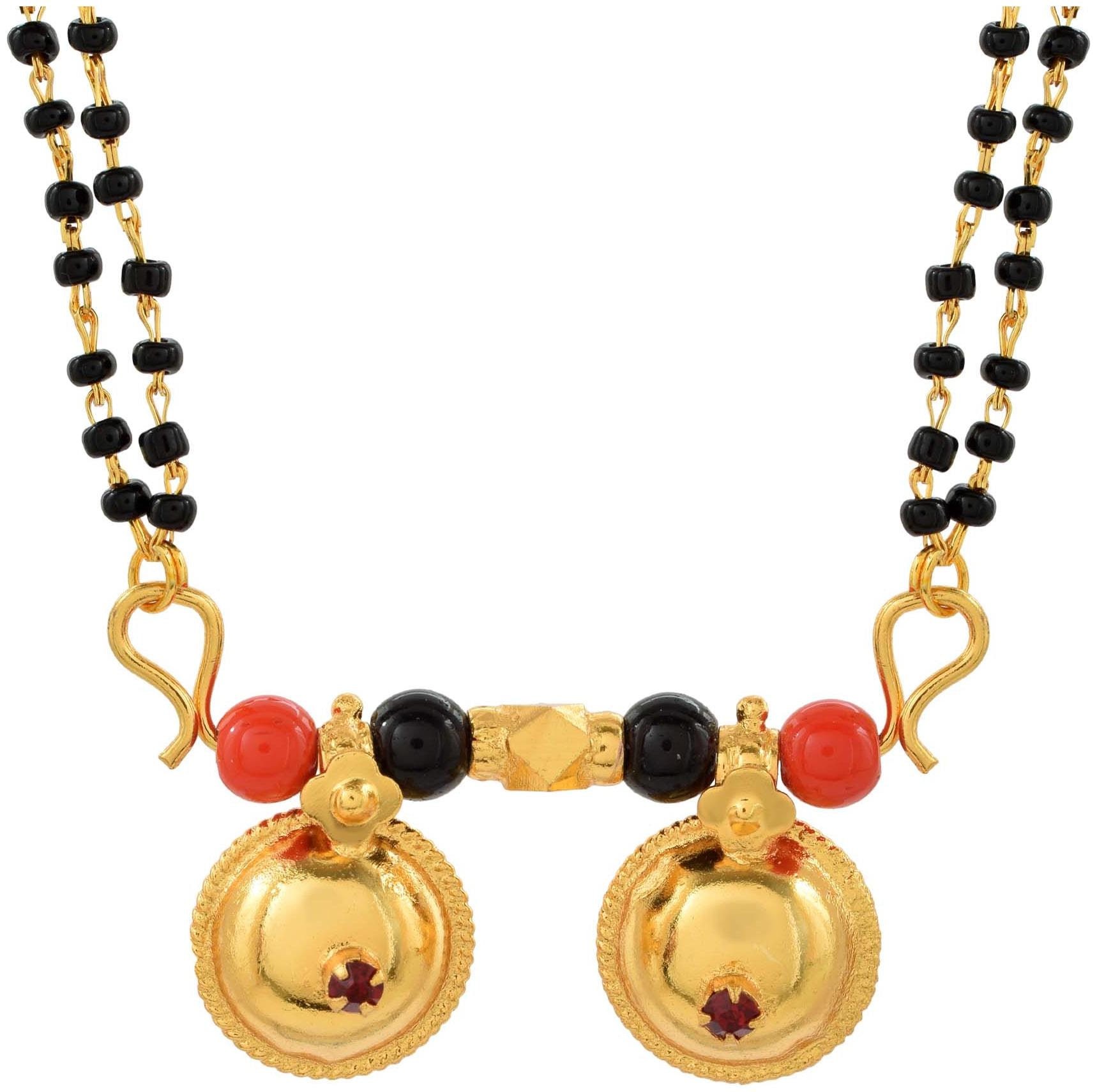 

Memoir Goldplated Red CZ Onyx Beads Double Wati Mangalutra Women Tanmaniya Traditional