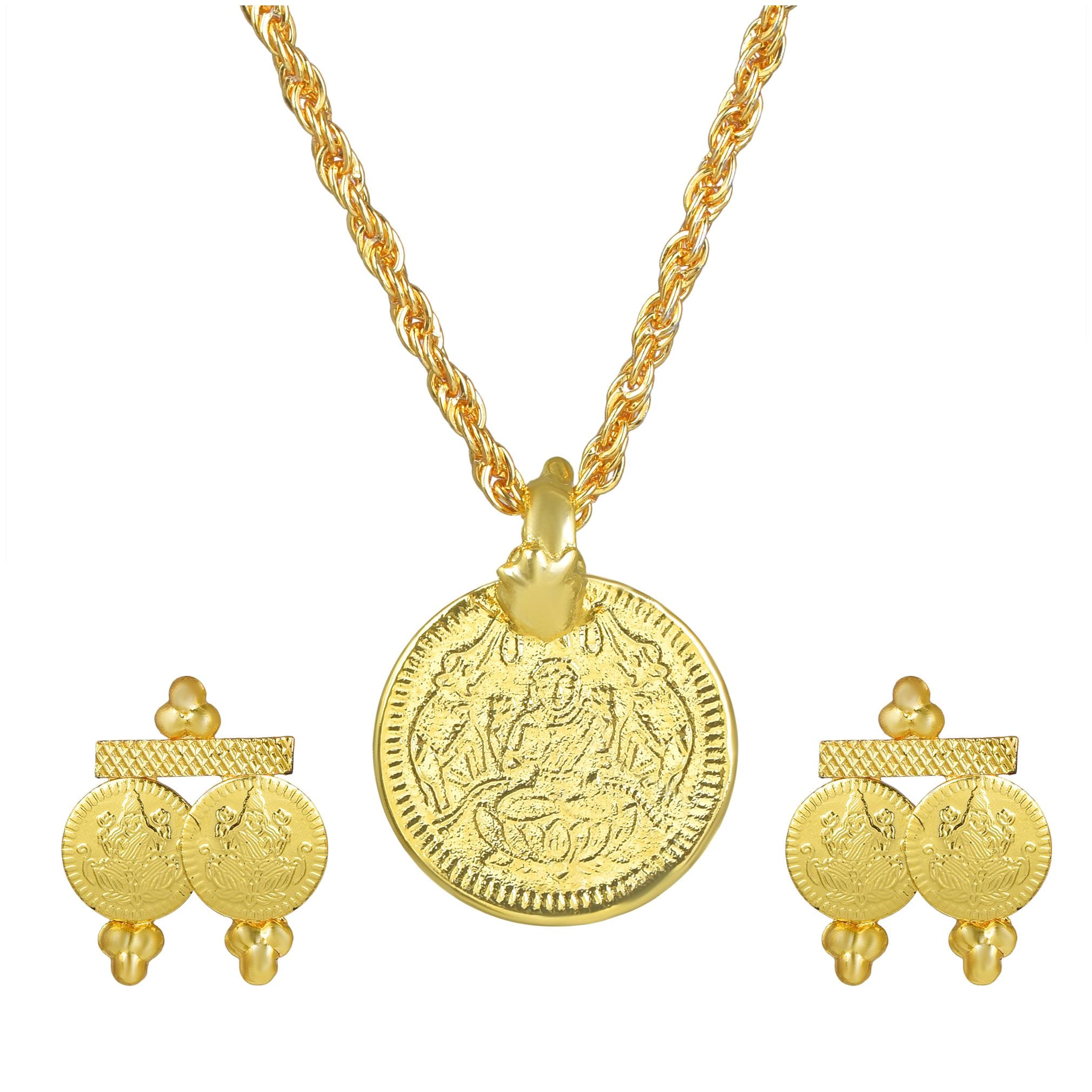 

Memoir Goldplated Lakshmi Coin Pendant With Matching Earrings (CMSV1638)