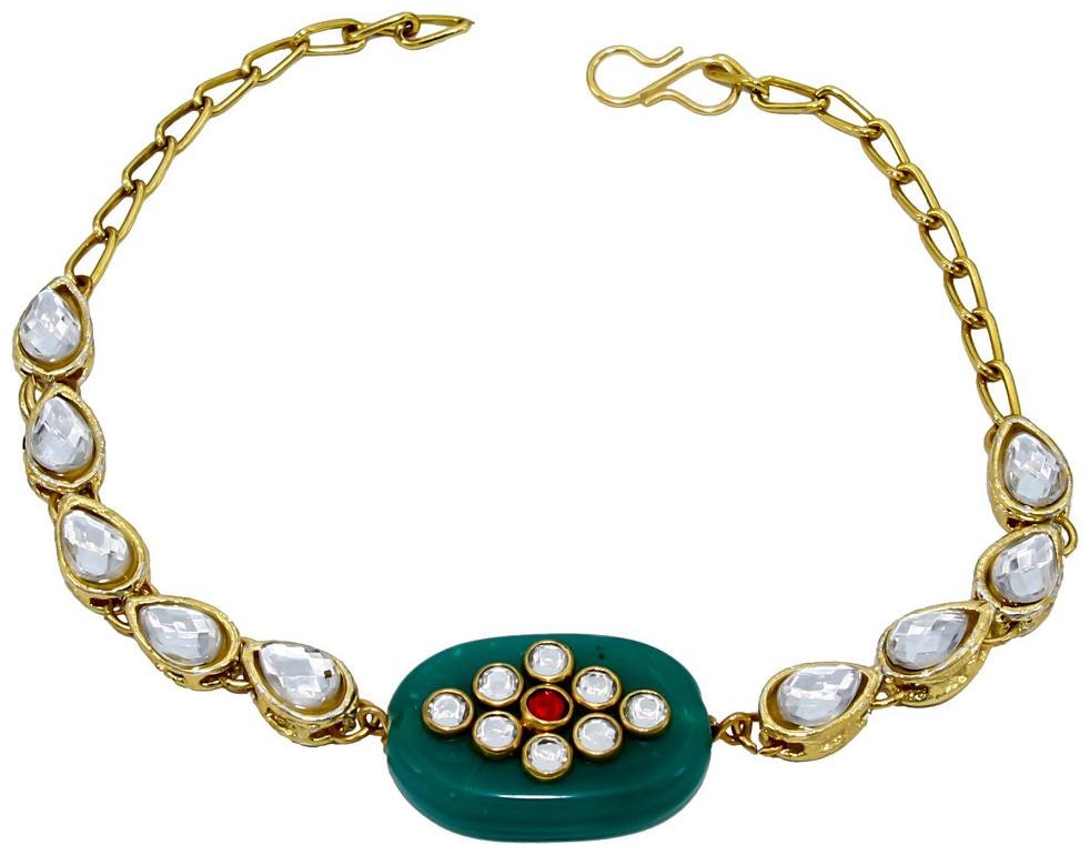 

Memoir Green Onyx with Kundan Overlay Pear Shaped Stranded Gold Plated Bracelet