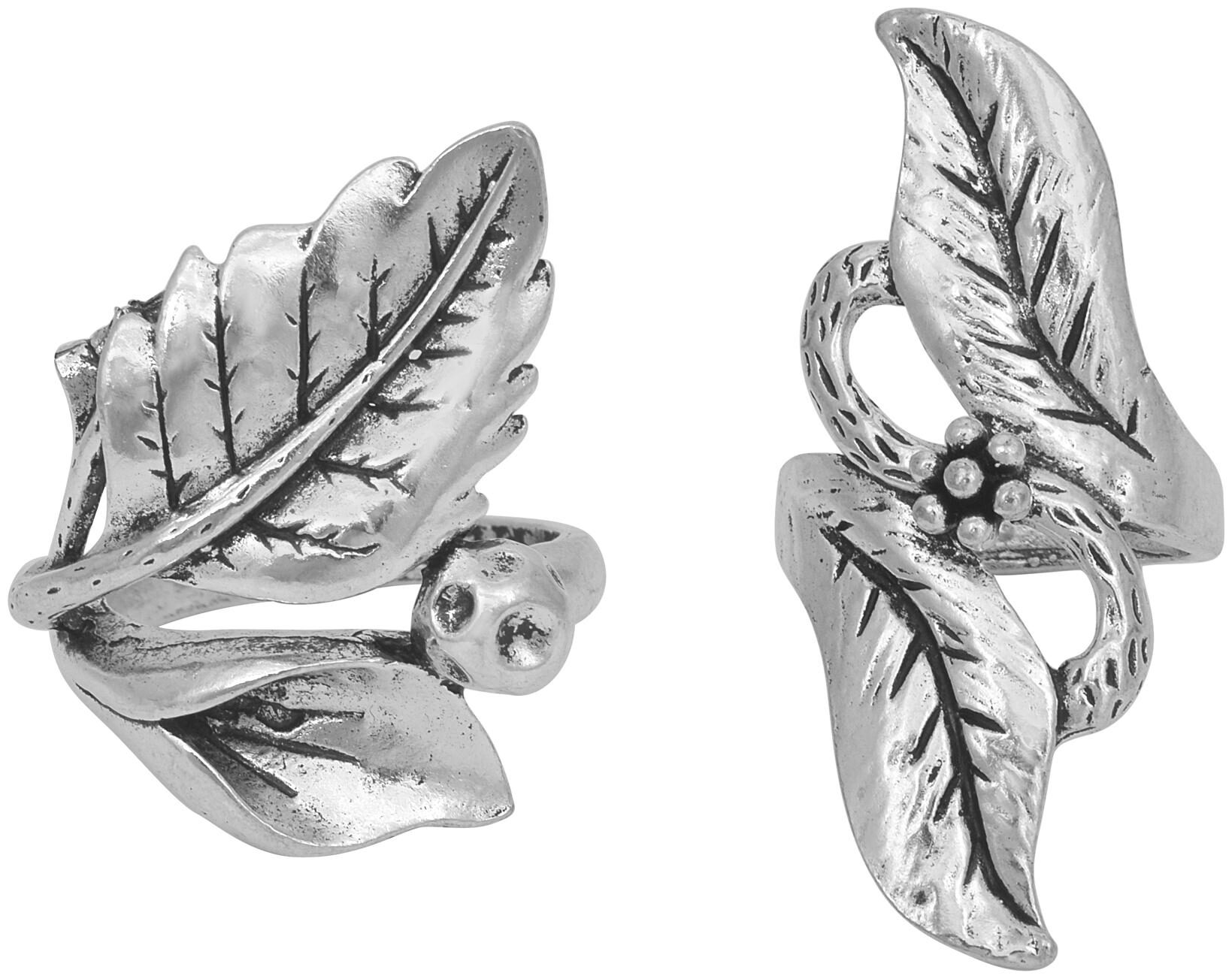 

Memoir Oxidised Silver Plated Combo of 2 Leaf Design Long Finger Ring Women Fashion