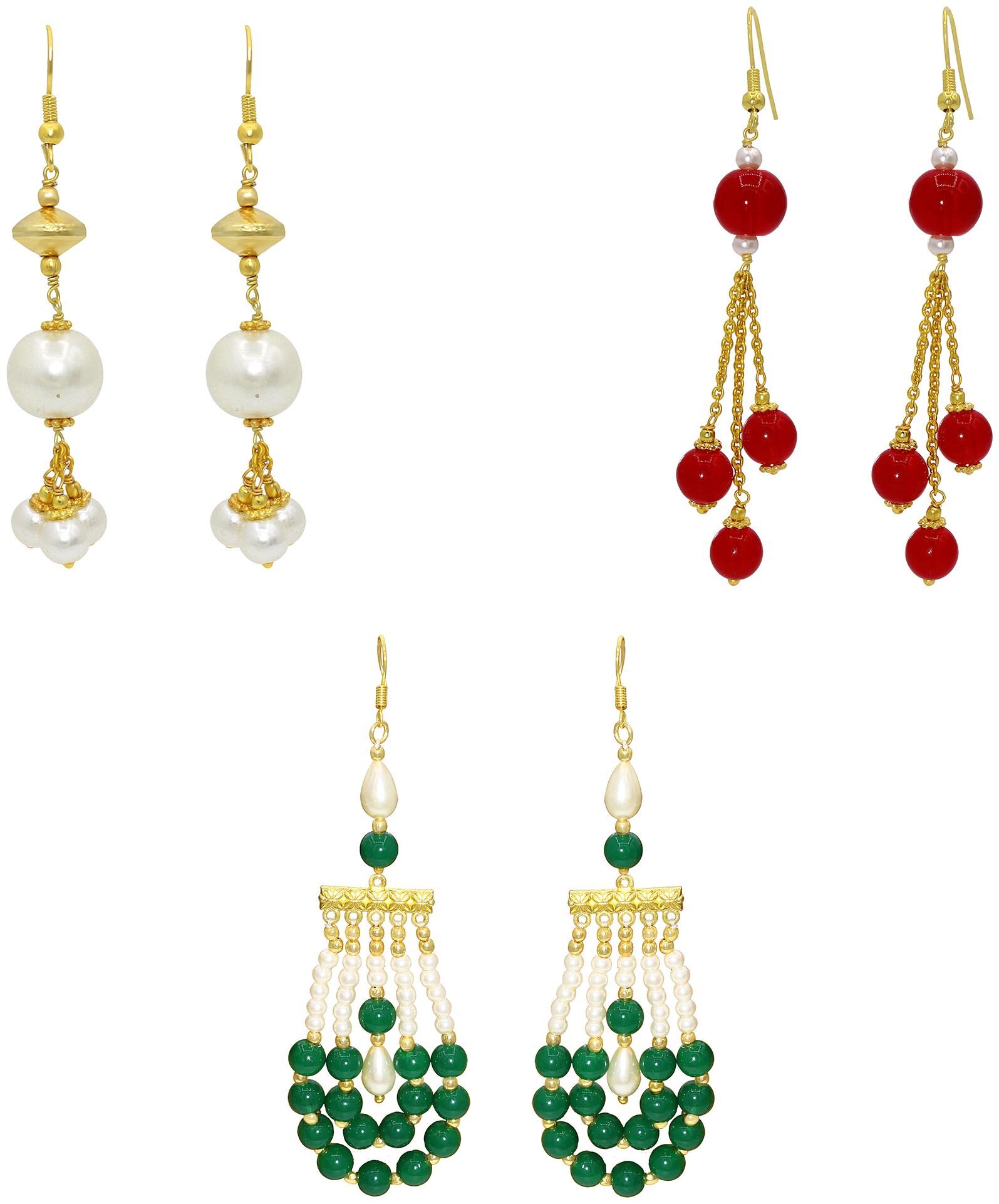 

Memoir Pearls and Beaded colourful stylish 3 pairs in combo earrings