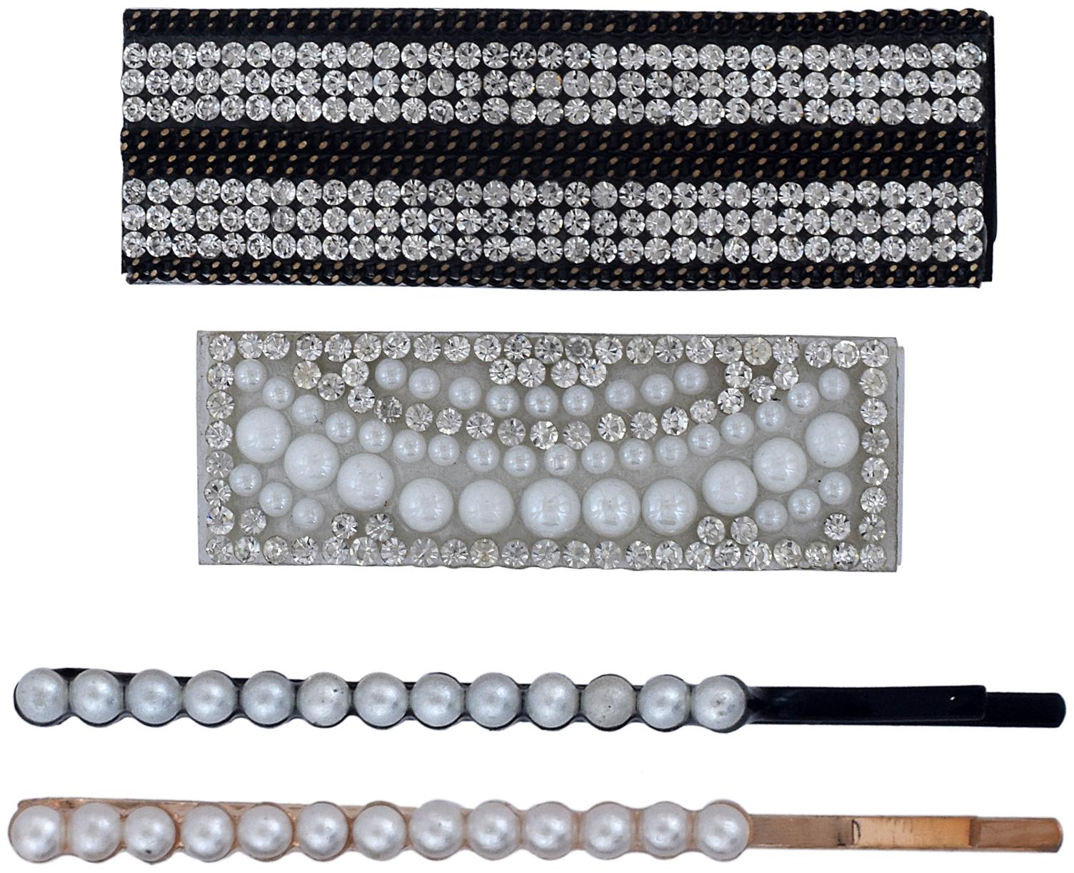 

Memoir Pearl and American Diamond Studded Combo of 4 Hair Clip Hair pin Hair Accessory Women Girls