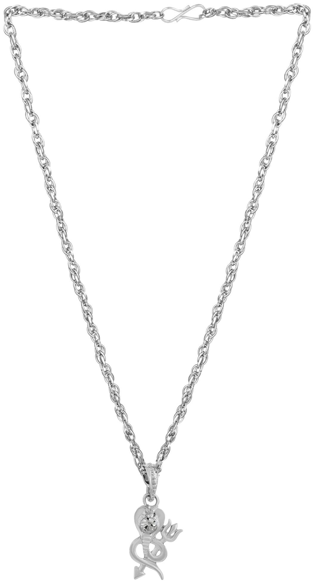 

Memoir Silver plated White Crystal nagmani sheshnag pendant hindu temple jewellery men