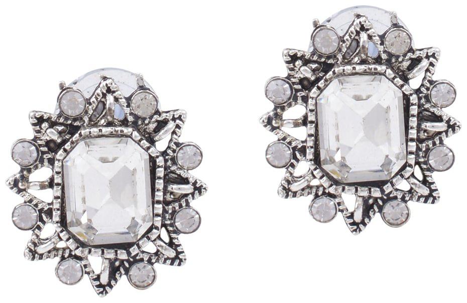 

Memoir Silver Plated Queen Elizabeth Inspired Emerald Cut White Stone Cz Earrings