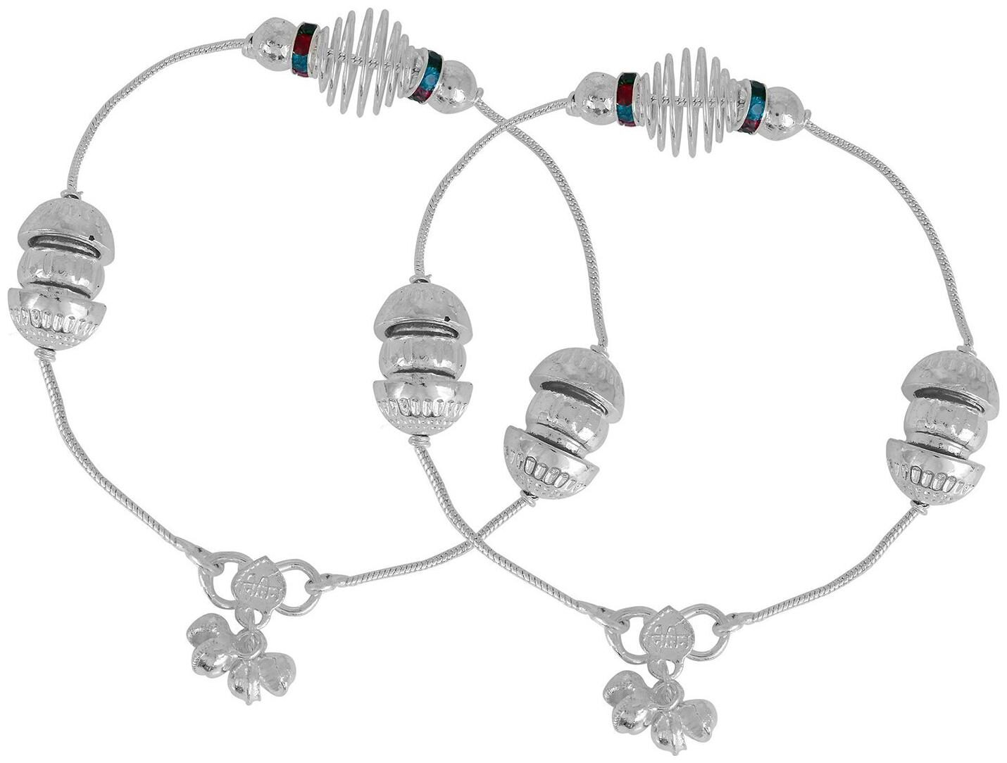 

Memoir Silver Plated Light Weight Meenakari dholki Pattern Traditional Ethnic Bridal Jewellery Anklet for Women