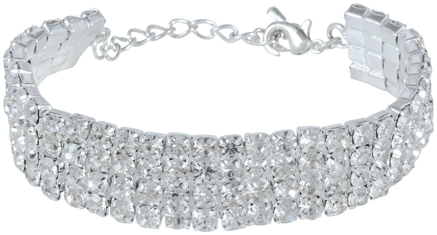 

Memoir Silver Plated Four Liner Diamante Diamond Look CZ Bracelet For Women