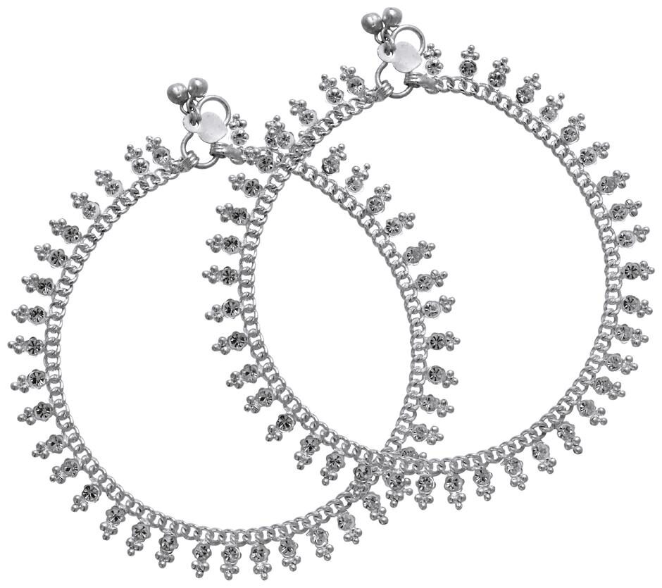 

Memoir Silver Plated CZ Studded Anti-Tarnish Radha payal Anklet for Women