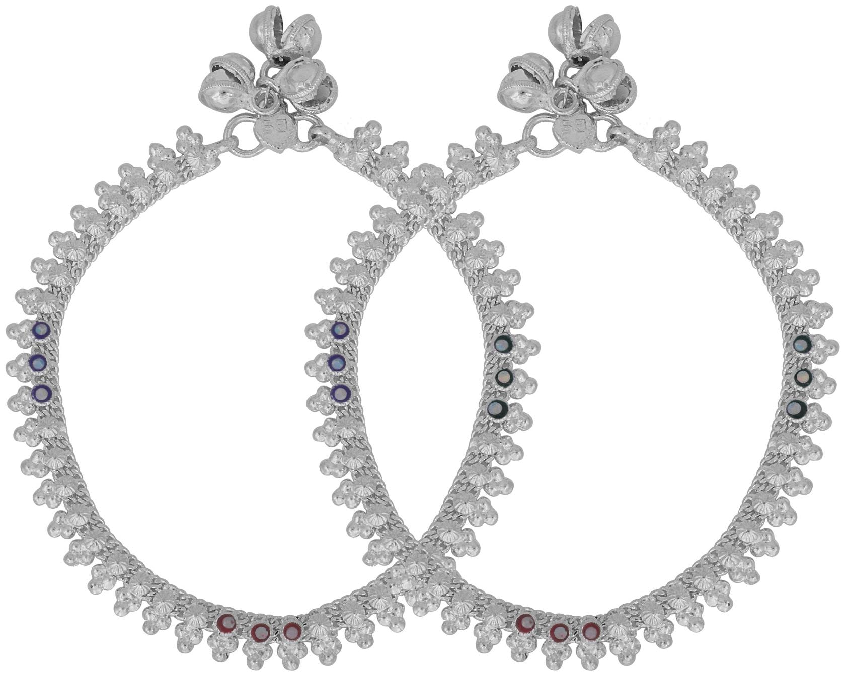 

Memoir Silver plated brass Colourful CZ studded Mangal Kalash style Anklet Women Traditional Brass Anklet (Pack of 2)