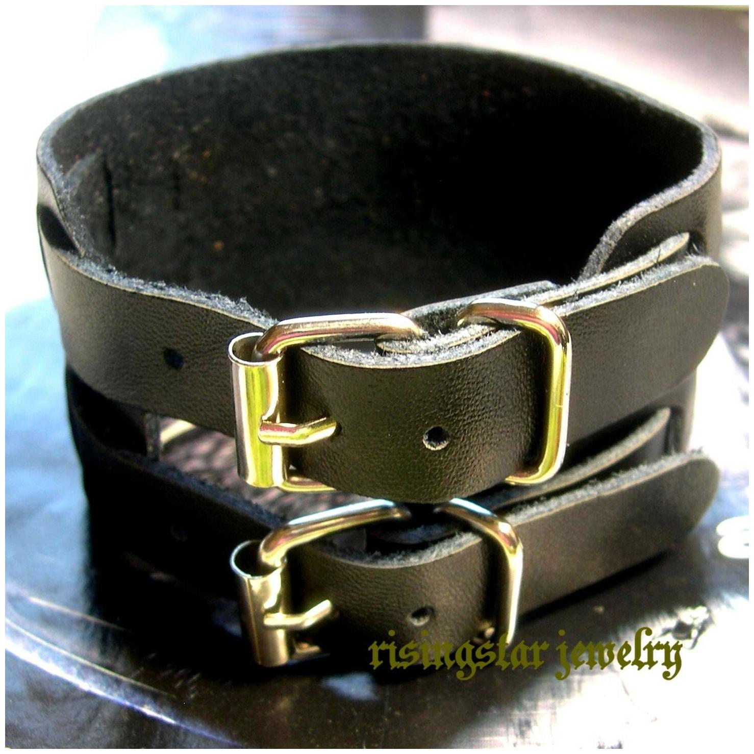 

Men Cool Motorcycle Rider Surfer Leather Double Metal Closure Fashion Bracelet