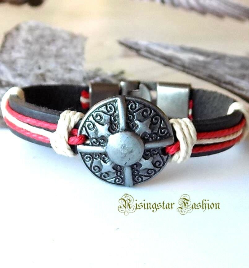 

Men Cool Protection Shield New Age Fashion Leather Hip Hop Bracelet Wristband