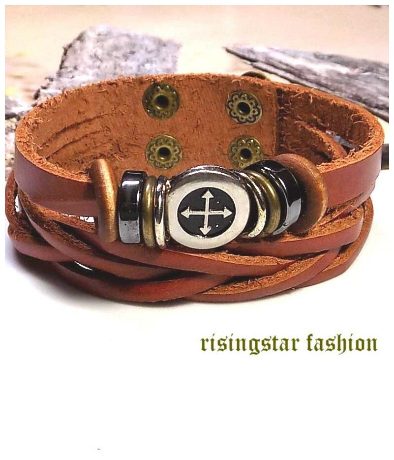 

Men s Cross New Age Hip Hop Biker Surfer Fashion Leather Bracelet Wristband