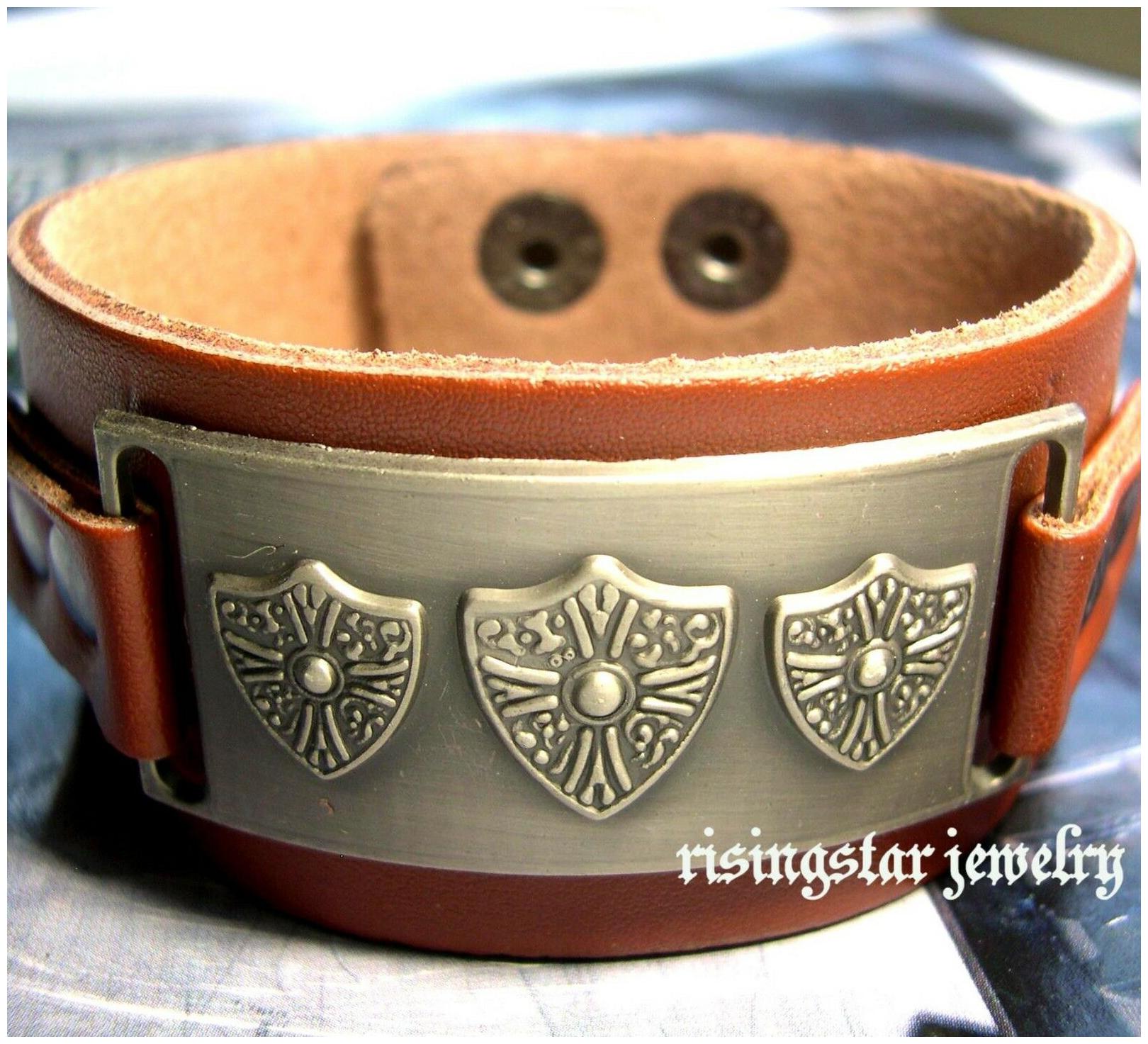 

Men s Distinctive Metal Ancient Roman Protection Shield Leather Fashion Bracelet
