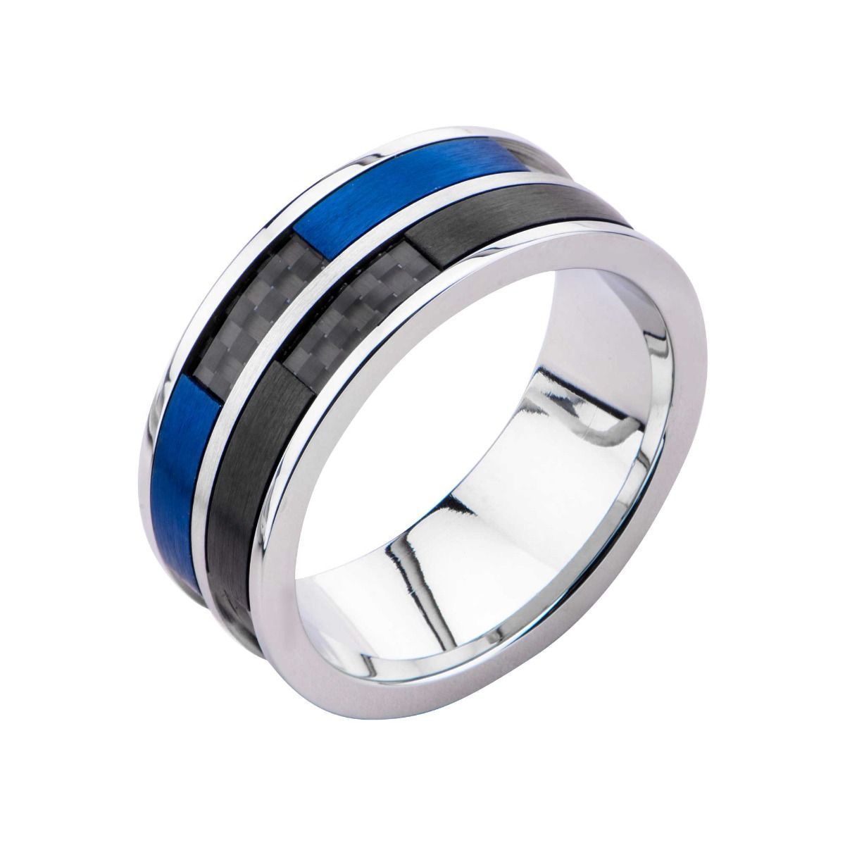 

MEN S INOX BLUE BLACK IP 316L SS CARBON FIBER INLAY SPINNER RING SIZE 12 FR1504