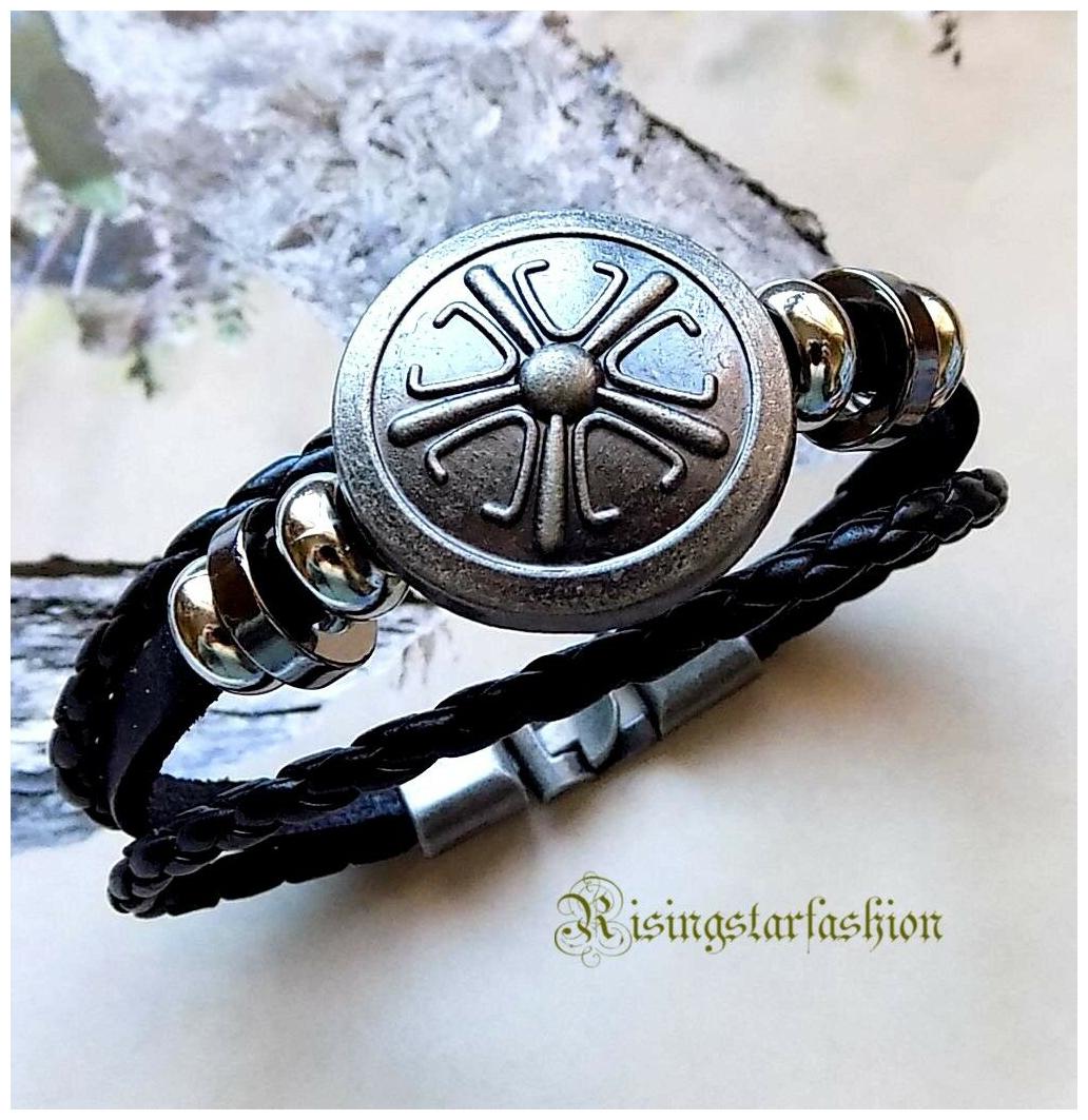 

Men s Shield of Protection Metal Highlight Surfer Biker Hip Bracelet Wristband
