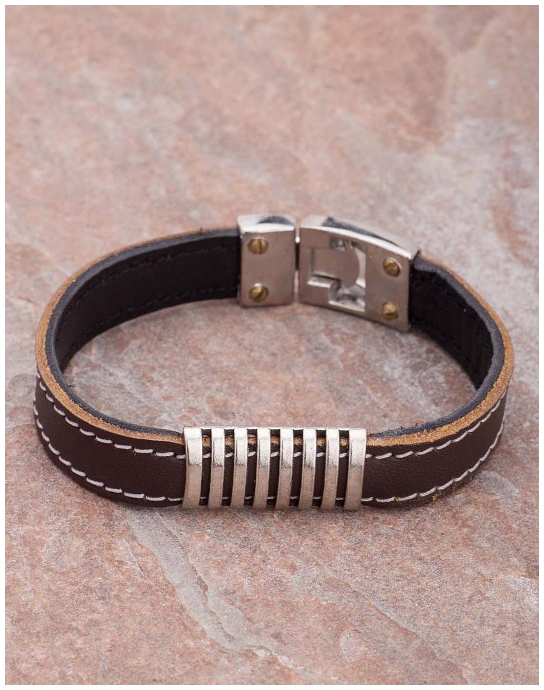 

Dare by Voylla Men s Silver Plated Leather-Look Bracelet