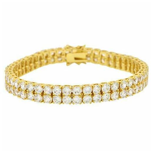 

Men s Yellow Gold Plated Simulated Diamond 8mm 2 Row Tennis Bracelet 8 Hip Hop