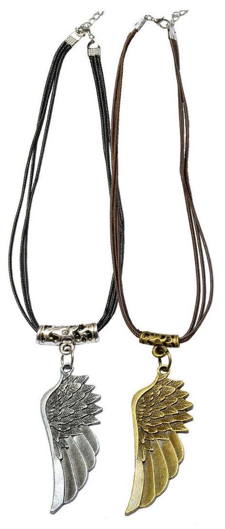 

Men Style 2 pcs Tibetan Style Retro Antique Angel Wing Necklace for Couple Jewelry Silver Bronze Brown Leather Bronze Pendant For Men And Women