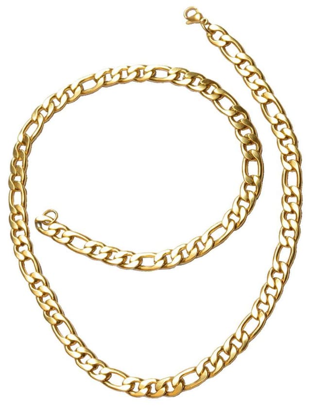 Men Style 6 mm Thickness 18 k Figaro Link  Necklace With Lobster Clasp Length 540mm Long SCh005004 Yellow Gold Plated Stainless Steel Chain