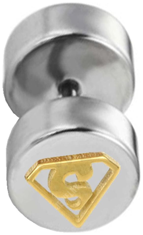 Men Style Barbell Dumbell Superman Inspired 8 MM Circle Gold Silver Stainless Steel Round Piercing Single Stud Earring For Men And Boys