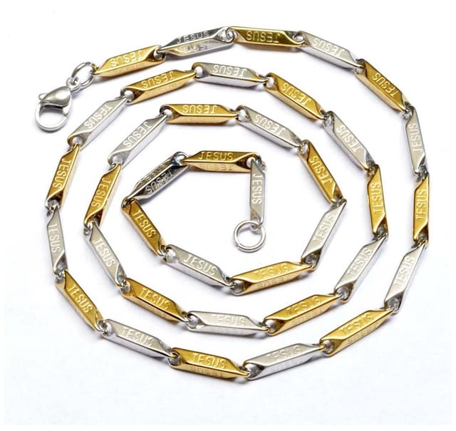 Men Style Best Popular Dual Tone Jesus Cross (2mm Thickness Length 21 inch) Silver and Gold Stainless Steel Chain For Men And Boys