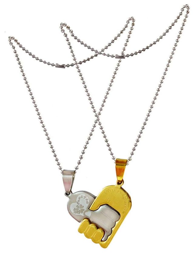 Men Style Boyfriend and Girlfriend Couples Love Silver and Gold Stainless Steel Heart Necklace Pendant For Men And Women