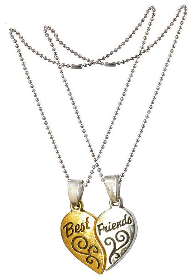 Men Style Couple Jewelry His And her Friendship Day Broken Heart Best Friends Gift Idea 2 pcs SPn005020 Silver::Gold Zinc For Men And Women
