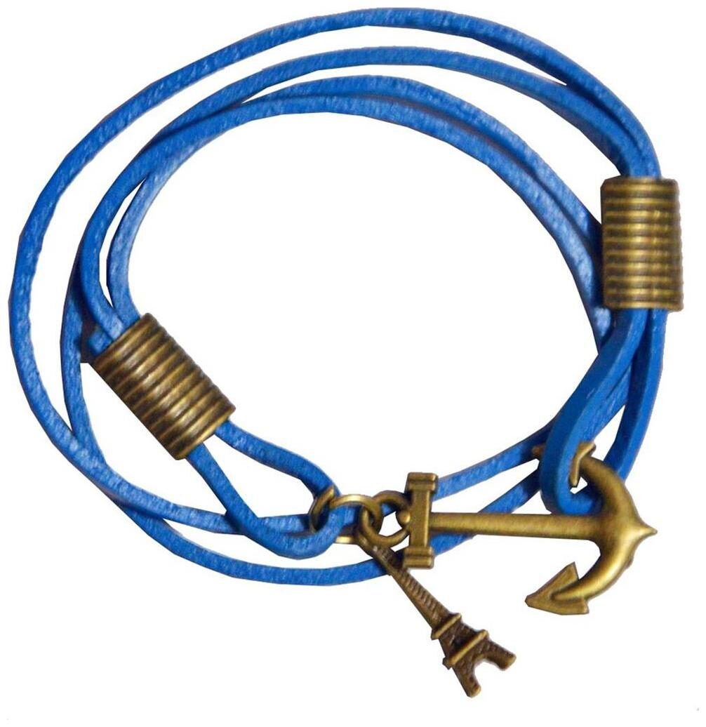 

Men Style Handmade Genuine Real Leather Bracelet with Anchor Umbrella Charms Blue Leather Bracelet For Men And Boy