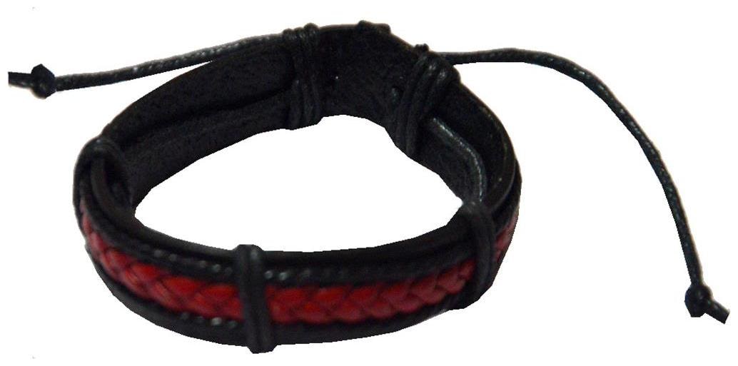 

Men Style Hmade Geniune Leather Red Black Leather Round Bracelet For Men