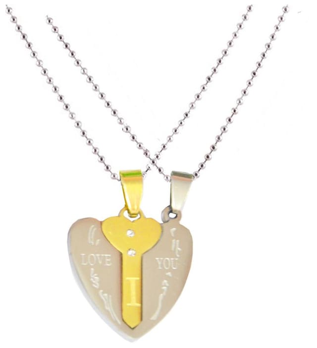 Men Style New Love Couple His and Hers Necklace for Lovers Heart Key Couple Gold -Silver Stainless Steel Heart-shape Pendent For Men And Women