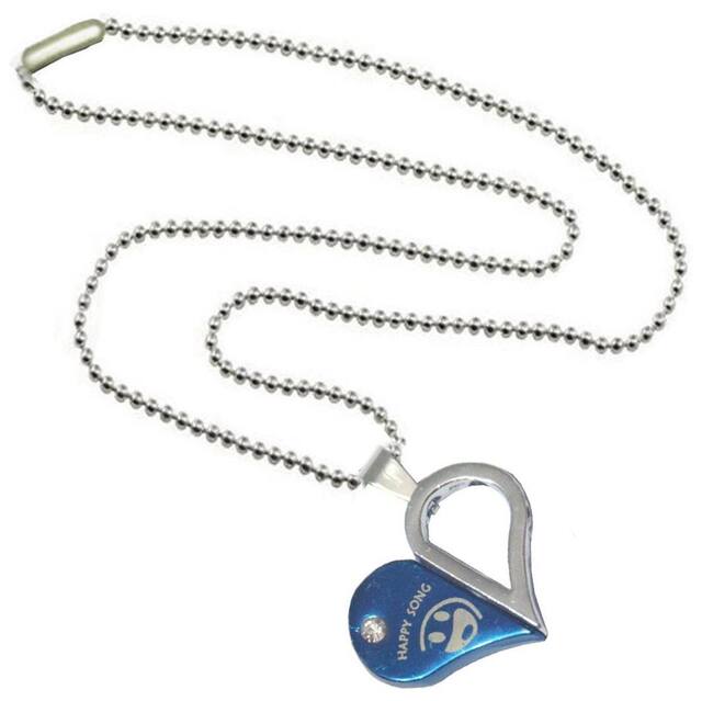 Men Style New Happy Song Blue And Silver Titanium Stainless Steel Heart Necklace Set Pendent For Men And Boys