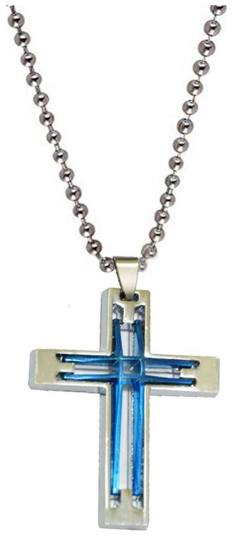 Men Style New Arrival Mens Jesus Cross Jewelry Blue And Silver Stainless Steel Cross Pendent For Men And Women