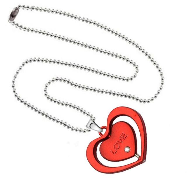 Men Style Romantic Crystal Smaller Heart LOVE YOU Red and Silver Zinc Alloy Heart Pendant