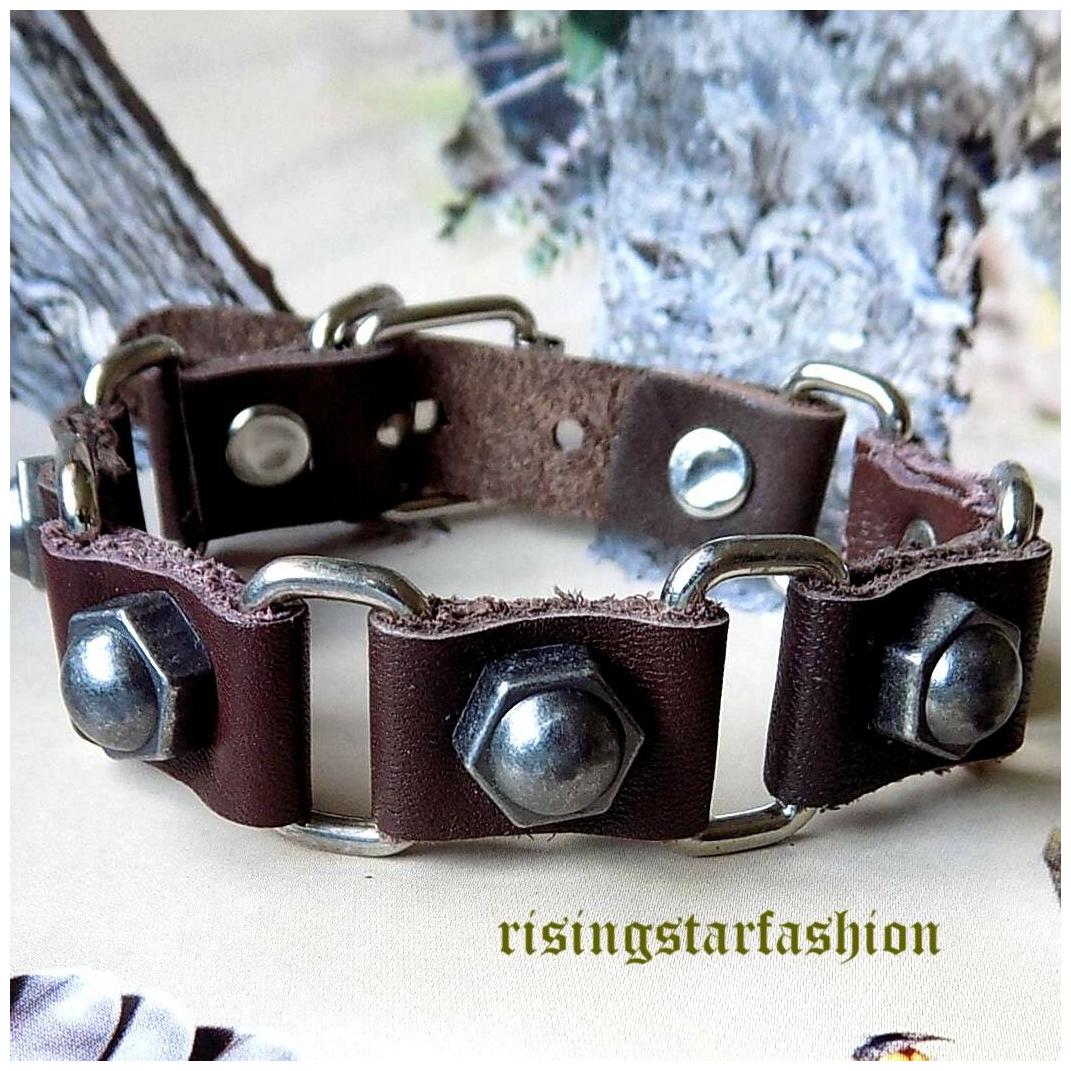 

Men Trendy Metal Studs Motorcycle Rider Surfer Character Leather Bracelet