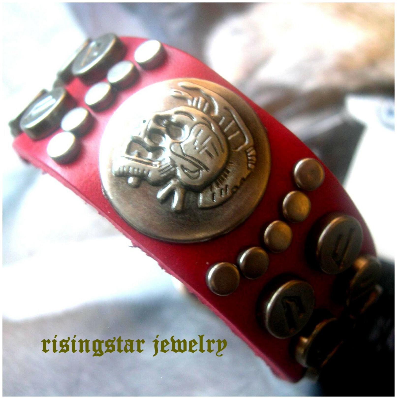 

Men Trendy Motorcycle Rider Skull Metal Studs Leather Hip Hop Bracelet Wristband