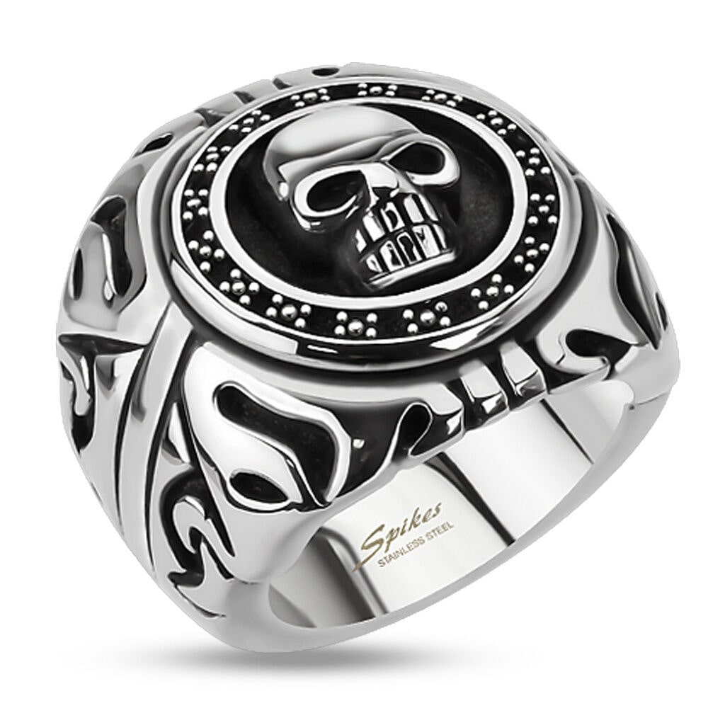 

MEN S 316L STAINLESS STEEL SKULL Shield Fancy Wide Ring Size 9-15