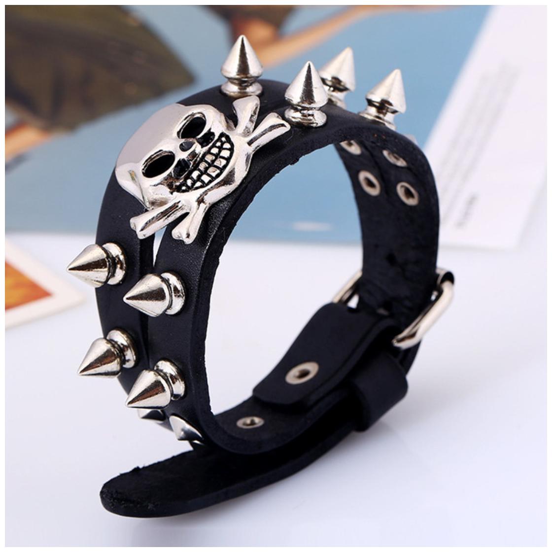 

Mens Bracelet Leather Bracelet with Restoring Ancient Ways Men Skull Leather Bracelet (J128) by The Fashion for Sure