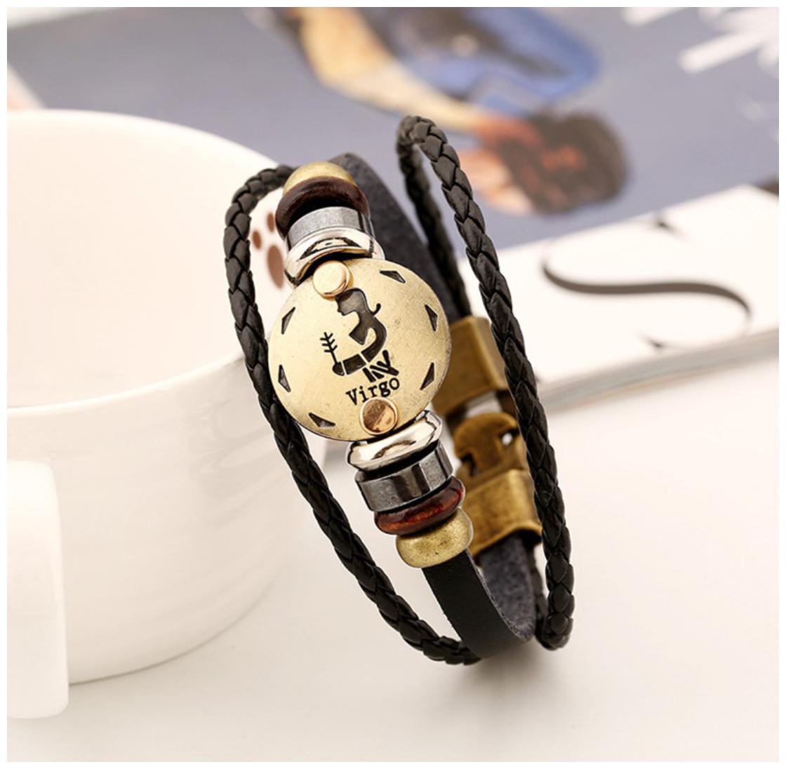 

Mens Bracelet Virgo Zodiac Black Leather Unisex Bracelet (J07) by The Fashion for Sure